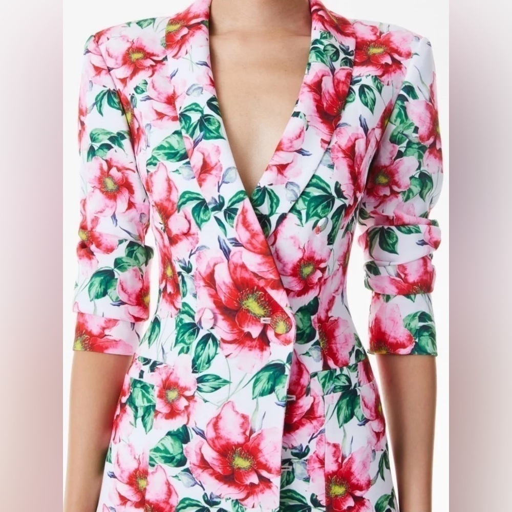 NWT ALICE + OLIVIA Latoya Tea Floral Crepe Tailored Mini Blazer Dress - Picture 10 of 16
